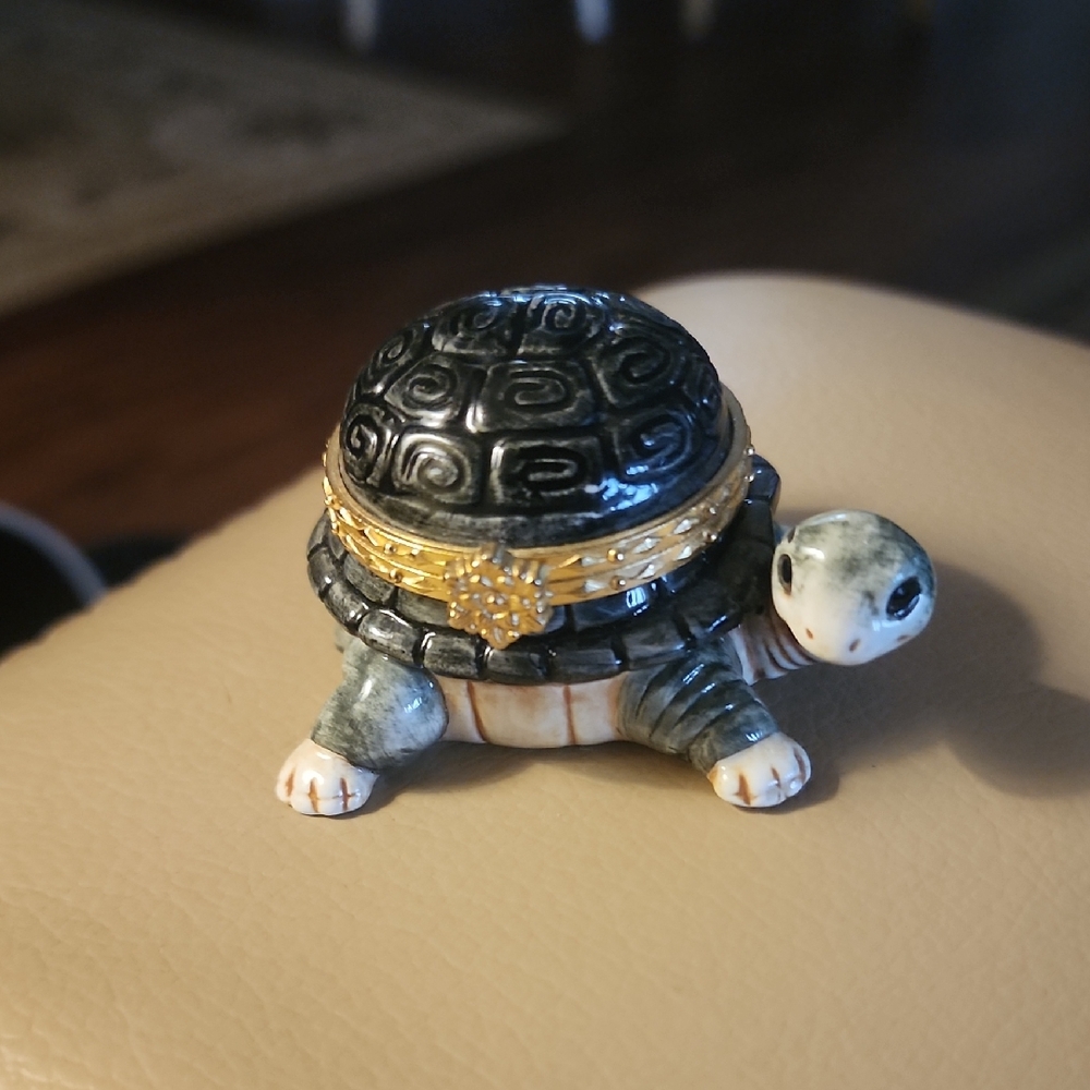 Turtle Trinket Box with Gold Accents
